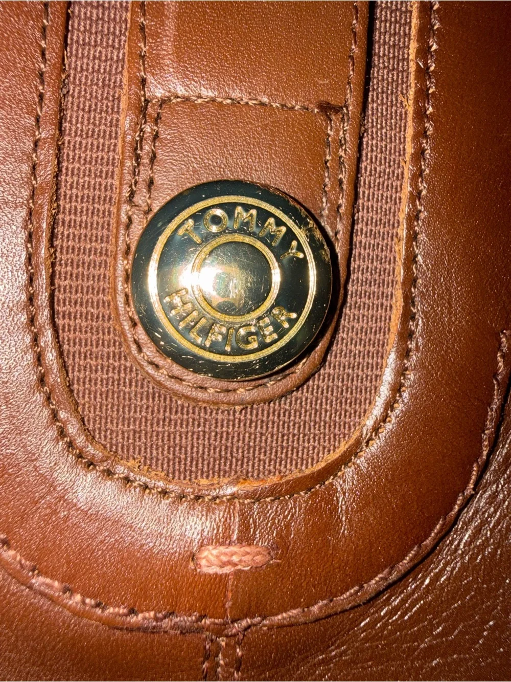 Tommy Hilfiger Cognac Leather Boot with Gold Logo - Zip up
